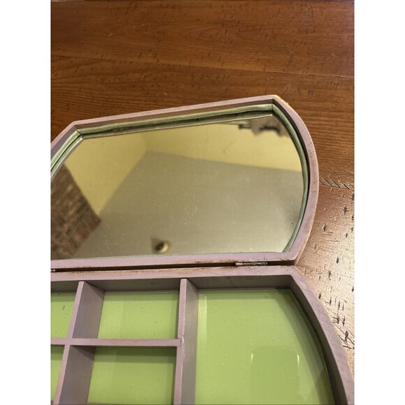 Vintage 1920’s Jewelry Box Wood Godey’s Fashion Label Opens To Vanity Mirror - Picture 8 of 11